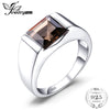 Men's Square 2.2ct Genuine Smoky Quartz Wedding Ring Solid 925 Sterling Silver High Quality Fashion Brand Jewelry