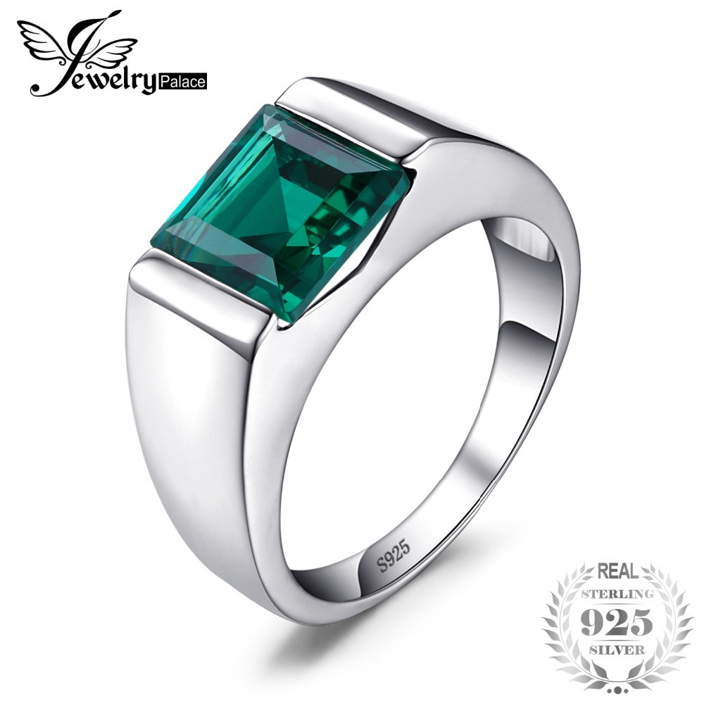 Men's Square 2.2ct Green Created Emerald Engagement Ring 925 Sterling Sliver for Men Unique Fashion Jewelry