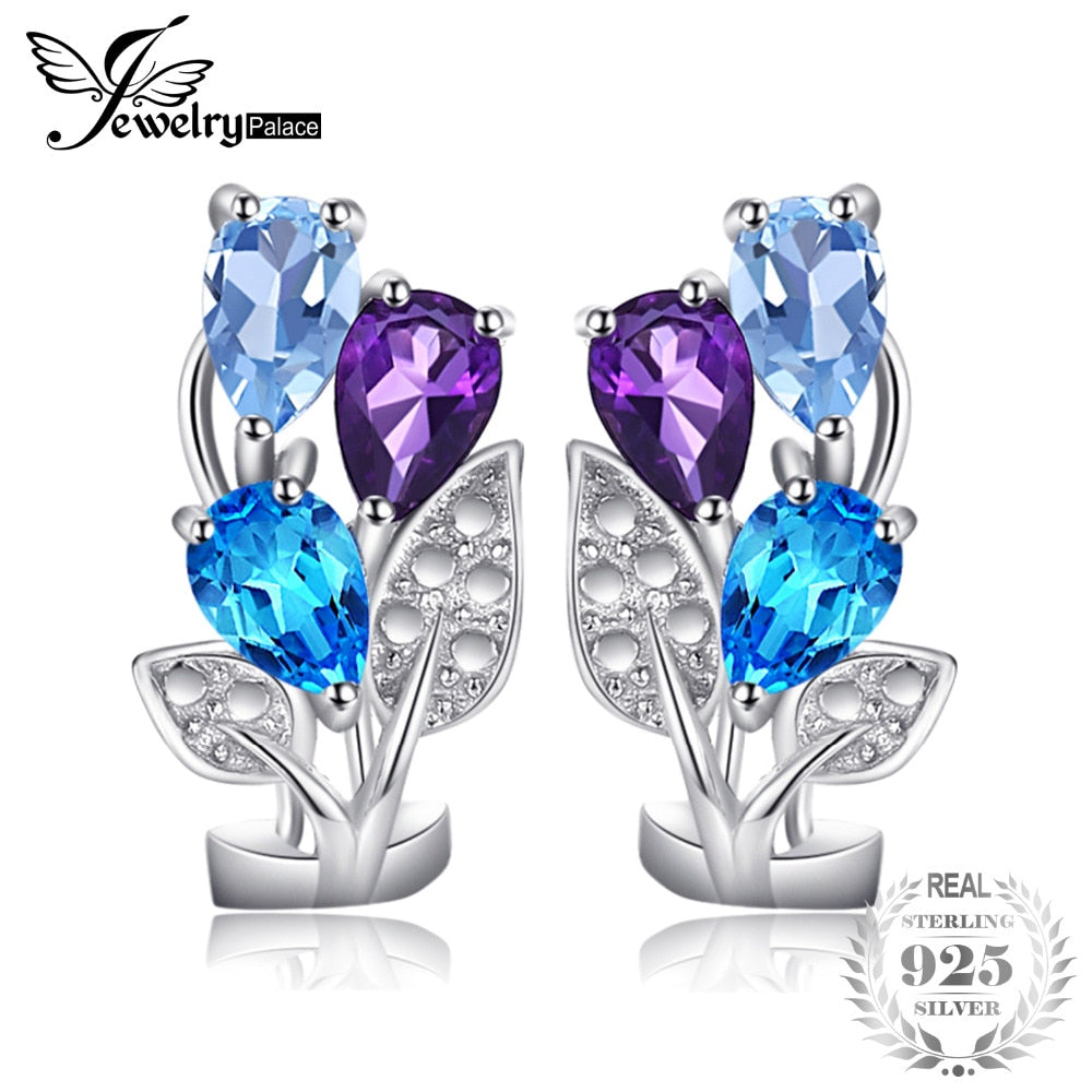 Multicolor 2.5ct Genuine Amethyst Blue Topaz Clip On Earrings 925 Sterling Silver Vintage Jewelry For Women 2020