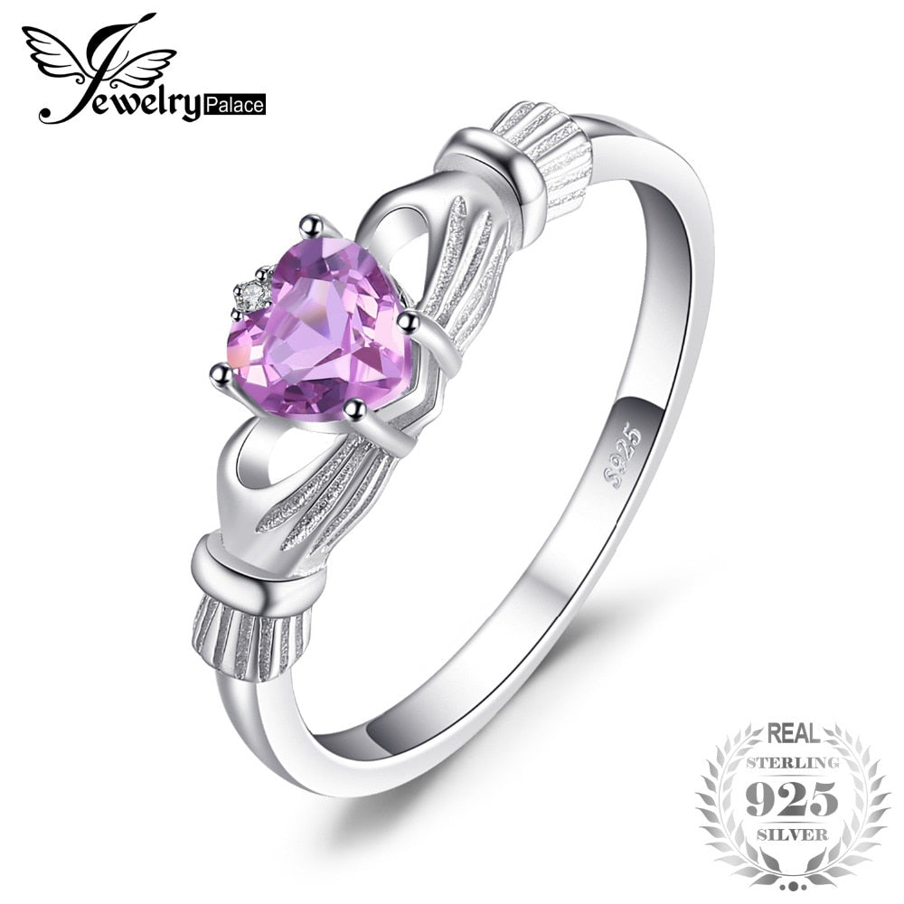 Natural Amethyst Irish Claddagh Ring Solid 925 Sterling Silver Love Heart Fine Jewelry February Birthstone On Sale