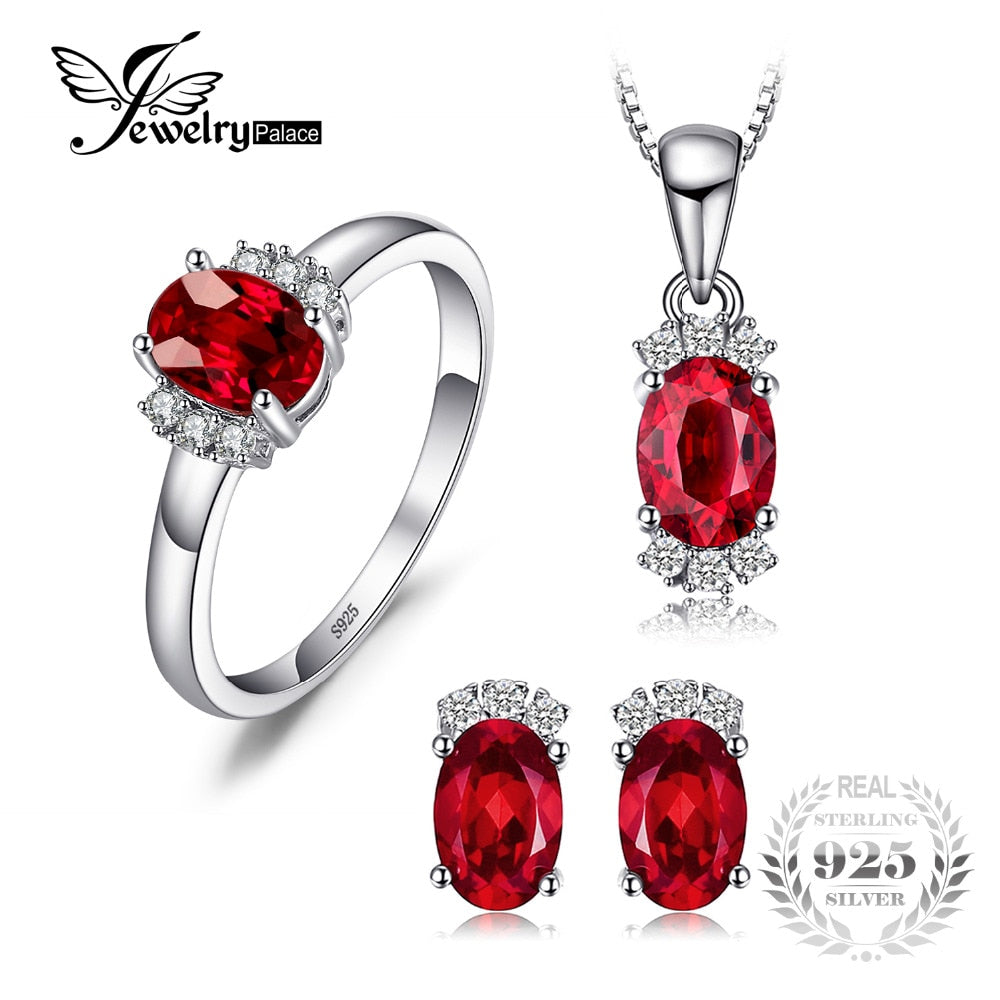 New 3.35ct Gemstone Genuine Garnet Ring Stud Earrings Pendant Necklace Jewelry Sets 925 Sterling Silver Chain 45cm