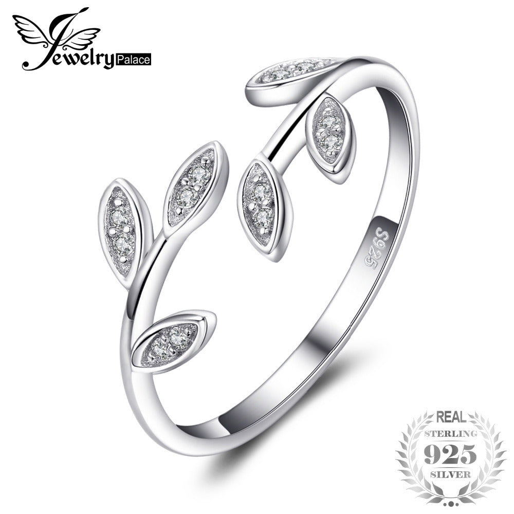 Olive Leaf Cubic Zirconia Adjustable 925 Sterling Silver Open Ring Beautiful For Woman 2020 New Hot As Gifts