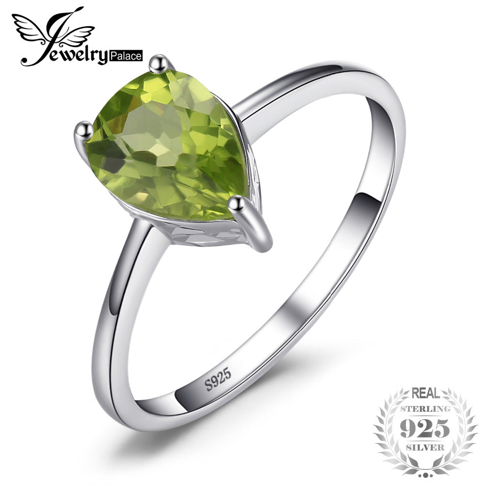 Pear 1.3ct Natural Green Peridot Birthstone Solitaire Ring 925 Sterling Silver Fashion Brand Jewelry Big Promotion