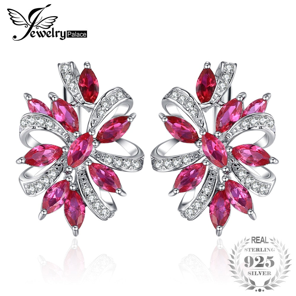 Pegion Blood Red Ruby Luxury Engagement Wedding Earrings Clip Solid 925 Sterling Solid Silver Gift Charm Jewelry