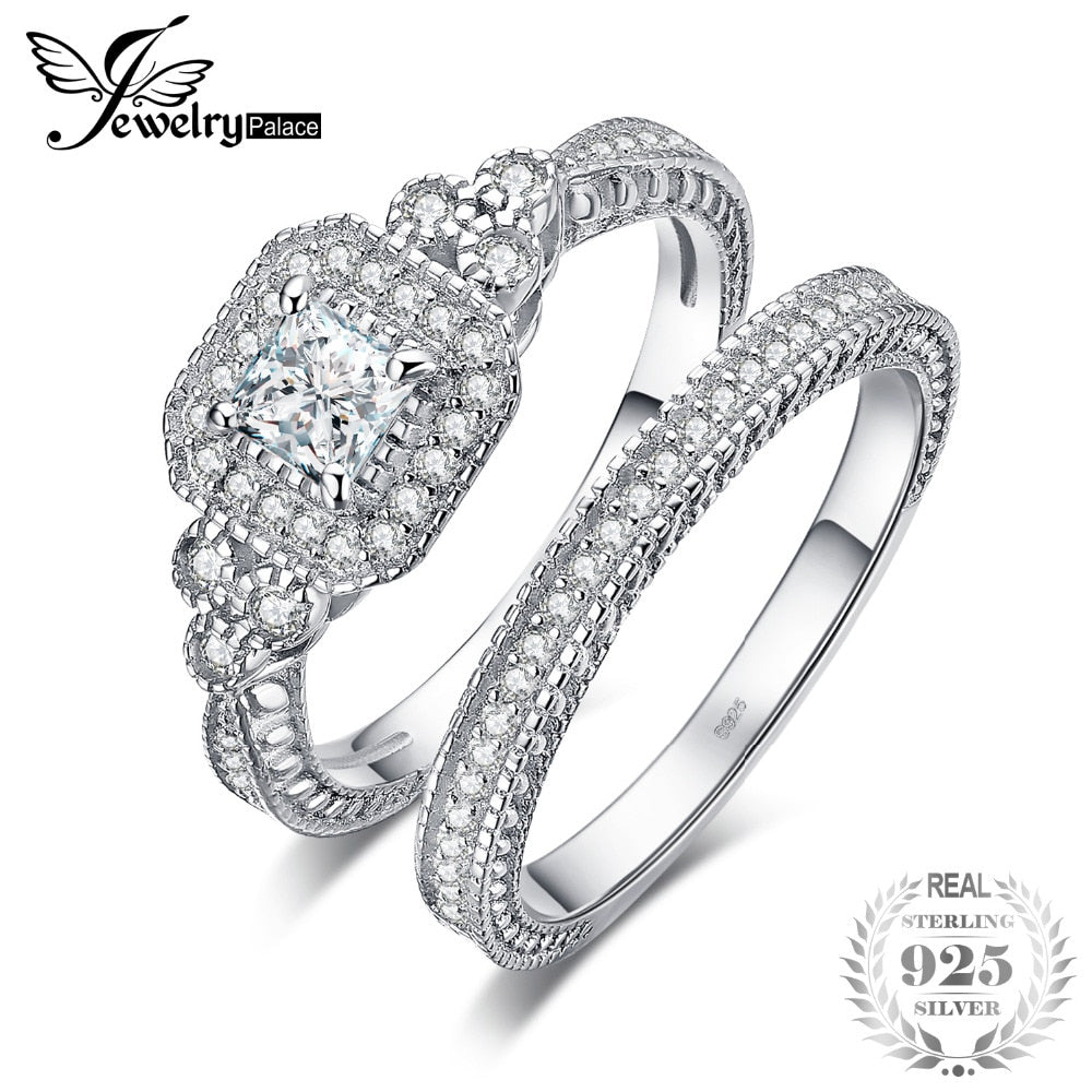 Princess Cut 1ct CZ Anniversary Promise Wedding Band Engagement Ring Channel Bridal Sets 925 Sterling Silver