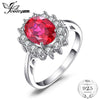 Princess Diana William Engagement Wedding Red Ruby Ring Set Pure Solid Genuine 925 Sterling Silver Jewelry