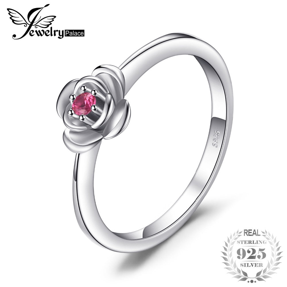 Promise Love Rose-In-Bloom Created Ruby Ring 925 Sterling Silver Rings For Women Brand Fine Jewelry Accessories