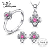 Promise Love Rose In Bloom Round Created Red Ruby Pendant Ring Stud Earrings 925 Sterling Silver Jewelry Sets Gift