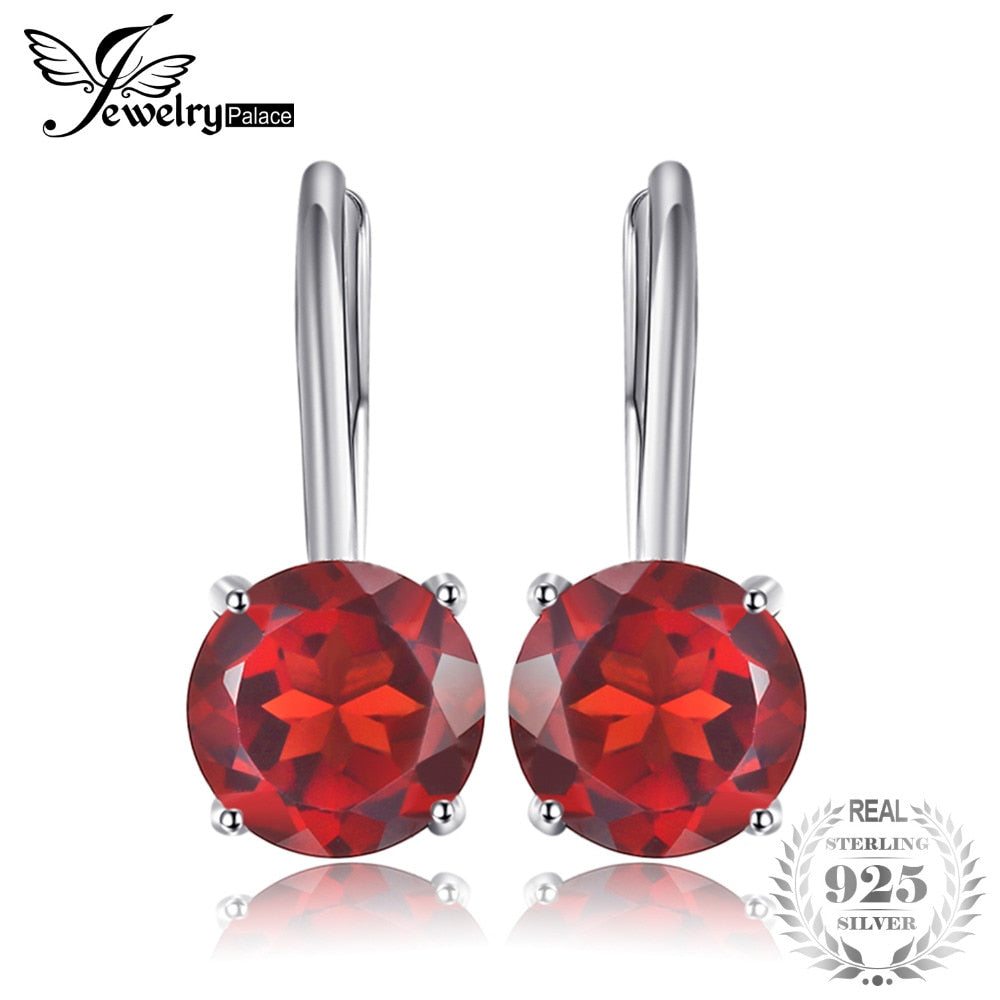 Round 2.5ct Natural Red Garnet Clip Earrings 100% 925 Sterling Silver Classic Earrings For Women Fine Jewelry