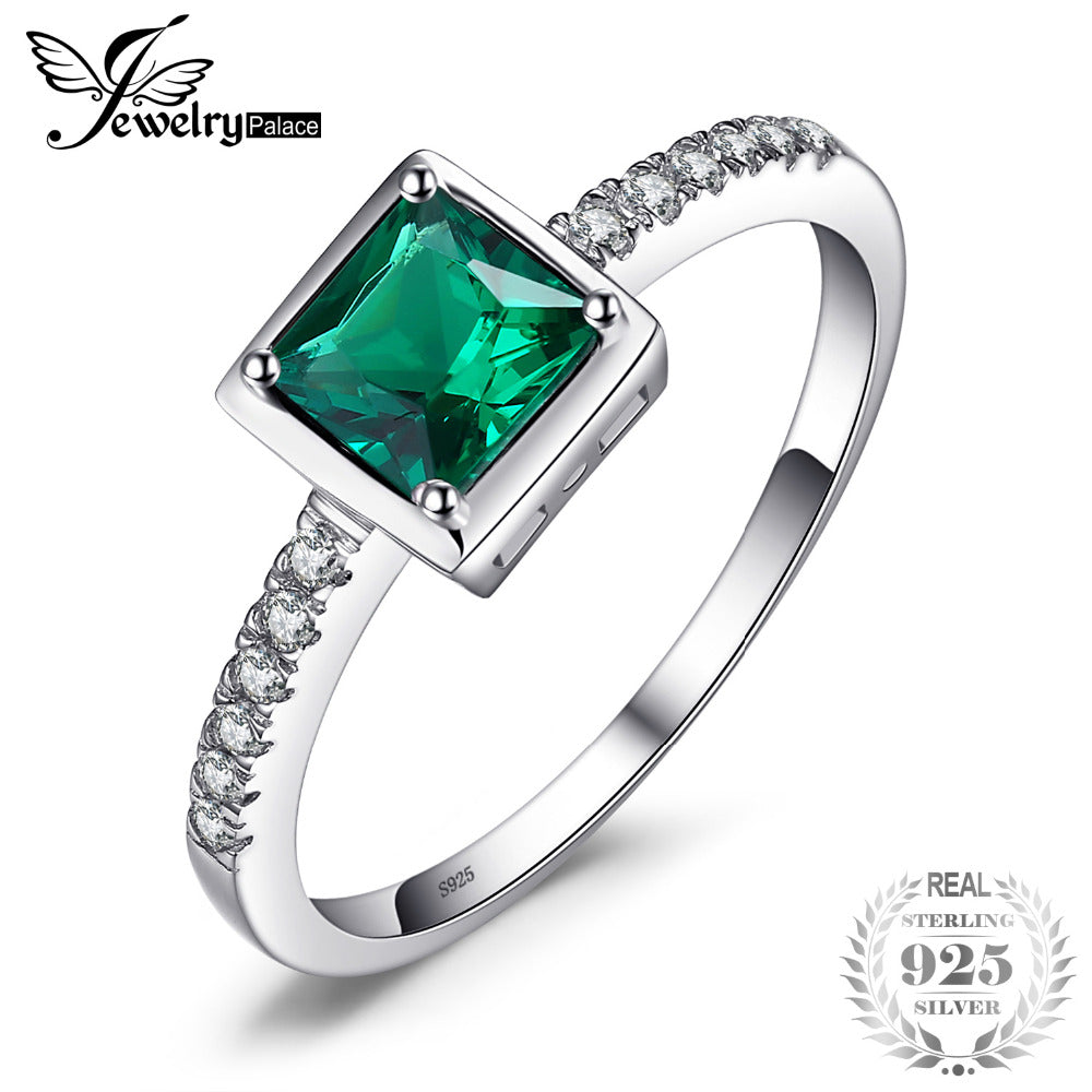 Square 0.5ct Green Created Emerald Solitaire Ring Solid 925 Sterling-Silver-Jewelry Engagement Ring For Women Gift