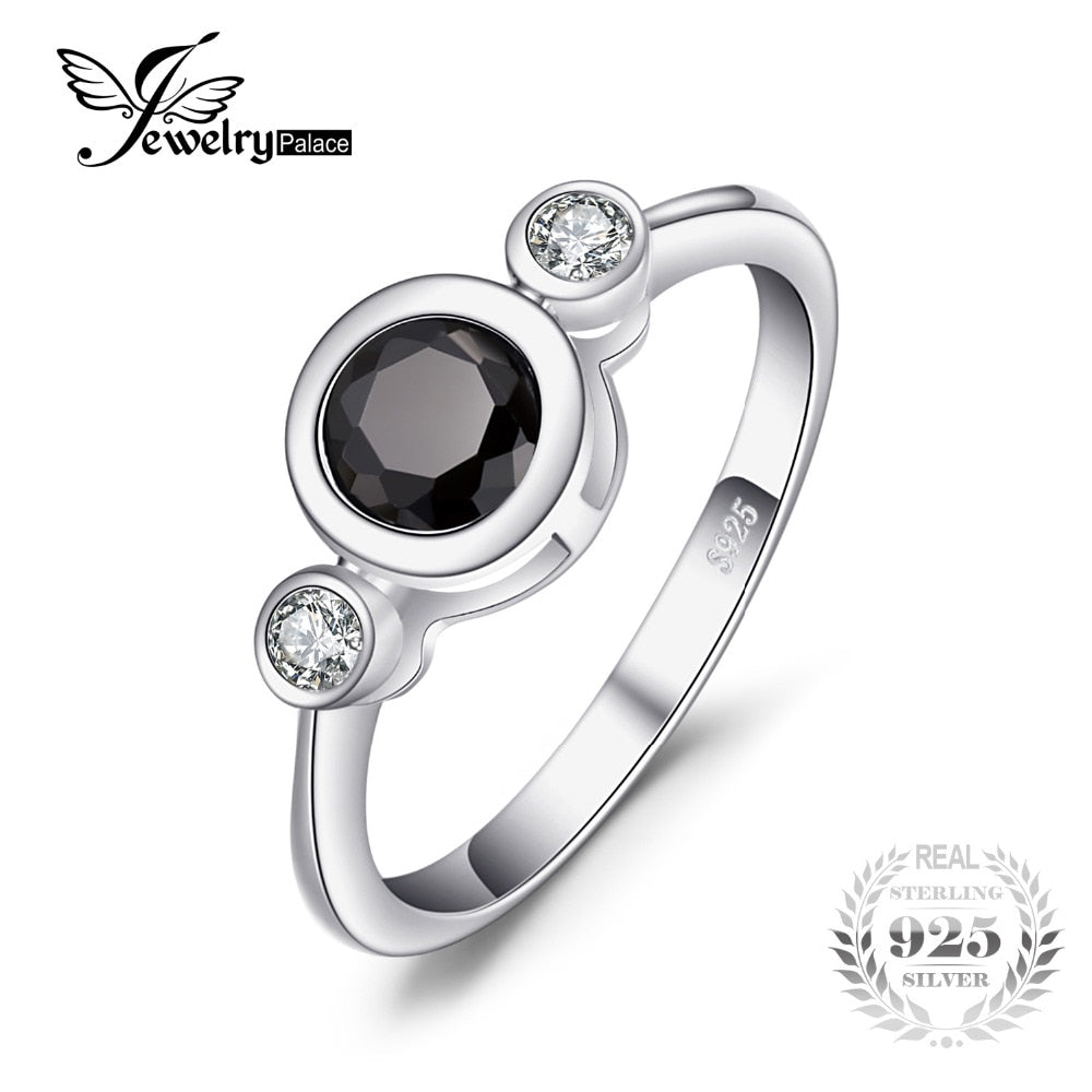 Succinct 1.3ct Green Created Black Spinel Bezel Setting 3 Stone Ring 925 Sterling Silver Simple Fashion Women Ring
