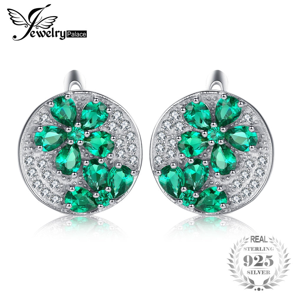 Trendy Flower 2.47ct Round Created Emerald Earrings For Women Solid 925 Sterling Silver Brand Wedding Fine Jewelry