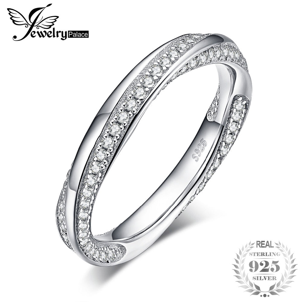 Twisted Promise Cubic Zirconia Wedding Band Enternity Ring 925 Sterling Silver For Mother And Daughter