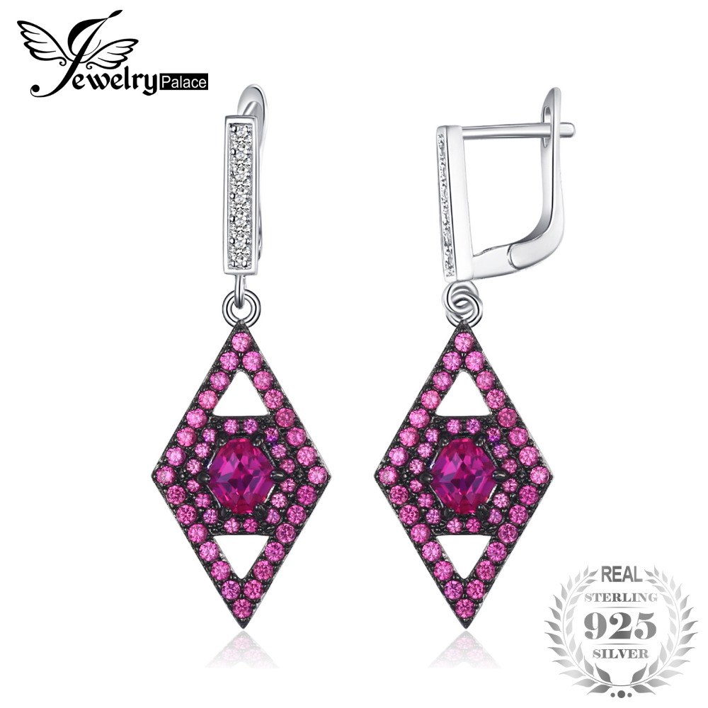 Unique 2.5ct Created Pink Sapphire Ruby Clip Earrings Dangler Top 925 Sterling Silver Brand Fine Jewelry For Women