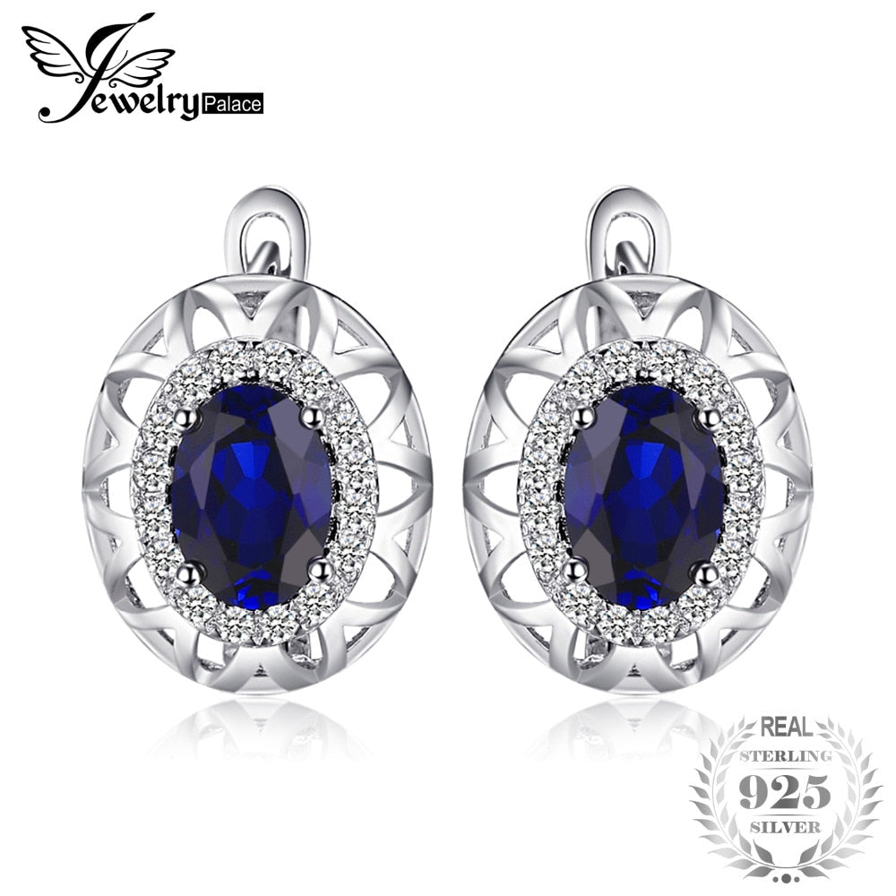 Unique Design 2.4ct Created Blue Sapphire Clip On Earrings 925 Sterling Silver Fine Jewelry Statement Earring
