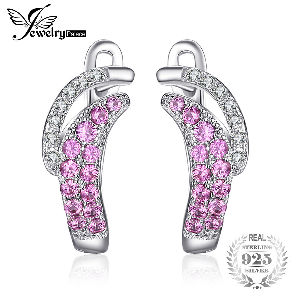 Unique Dsign Created Pink Sapphire Clip Earrings 100% 925 Sterling Silver Fine Jewelry Fashion Party Earrings