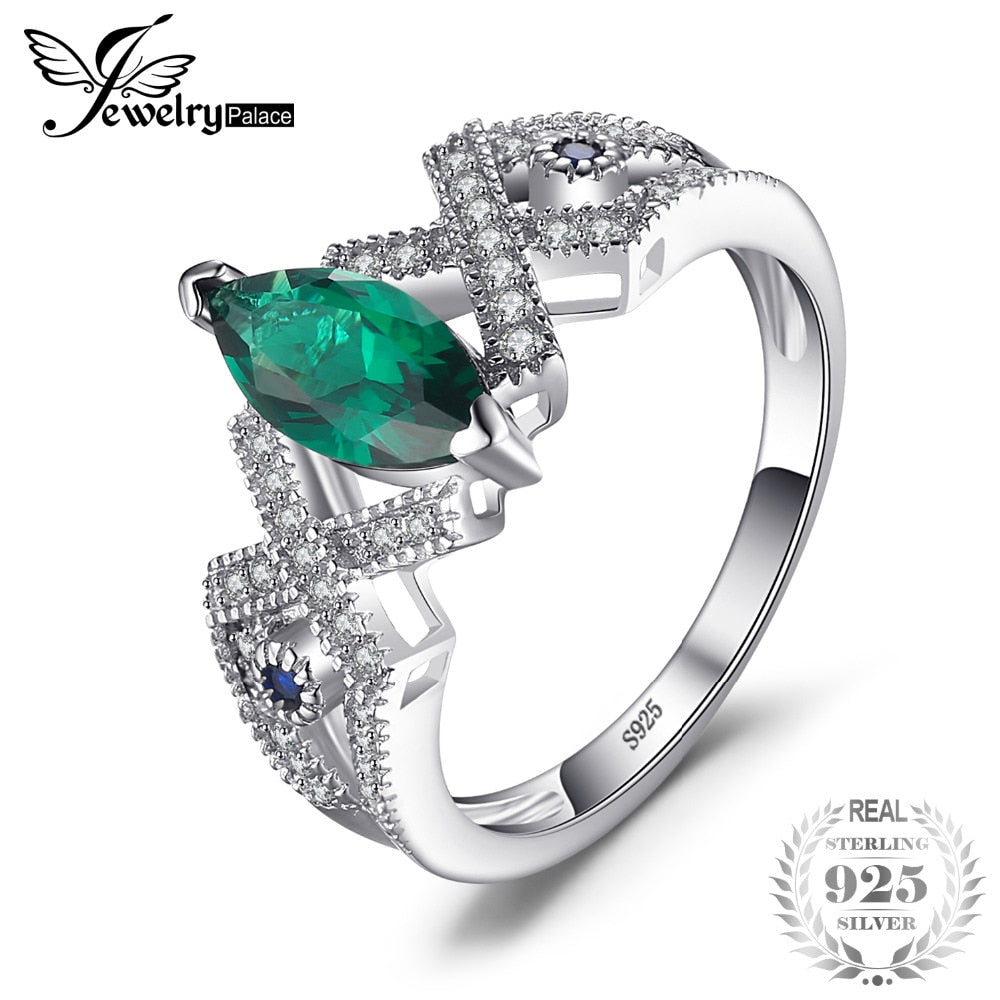 Vintage 2.7ct Created Emerald & Blue Spinel Ring Genuine 925 Sterling Silver Fashion Rings For Women Fine Jewelry