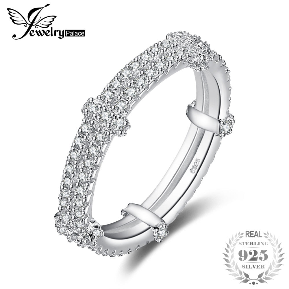 Vintage 2 Row Cubic Zirconia Anniversary Wedding Band 925 Sterling Silver Ring Beautiful 2020 New Hot For Women