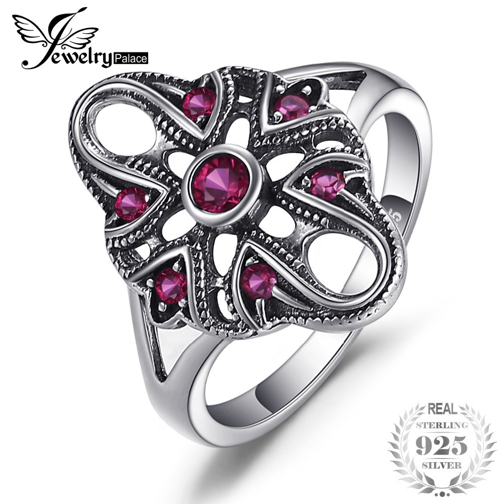 Vintage Exaggerated 0.3ct Created Ruby Ring 925 Sterling Silver Fine Jewelry New Gift for Women Finger Ring