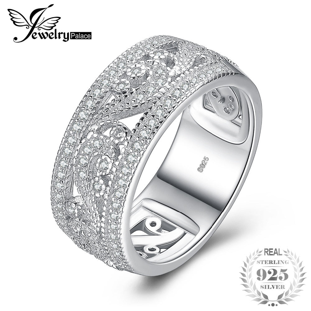 Vintage Flower Filigree Milgrain Cubic Zirconia Anniversry Wedding Band 925 Sterling Silver Ring For Women As Gift