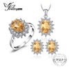 Diana Style Natural Citrine Ring Pendant Earring Jewelry Set Pure 925 Sterling Silver Fine Jewelry Set