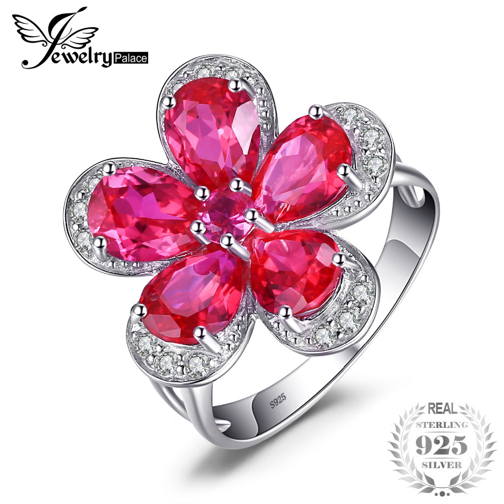 Flower 5ct Created Red Ruby Cocktail Ring 925 Sterling Silver Ring 2020 New Fine Jewelry For Women's Fashion