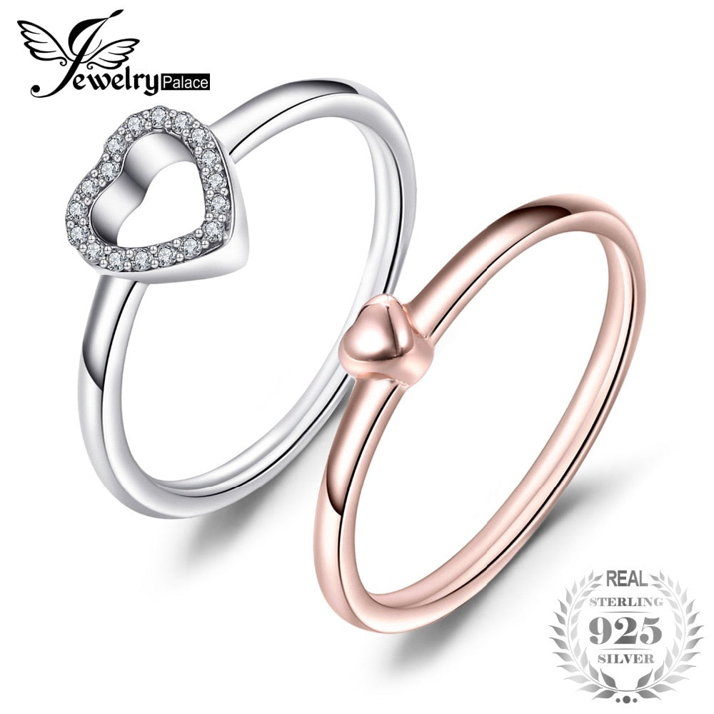 Heart love Two Tone 925 Sterling Silver Heart to Heart Rings Set For Mother And Daughter New Hot Sale Fine Jewelry