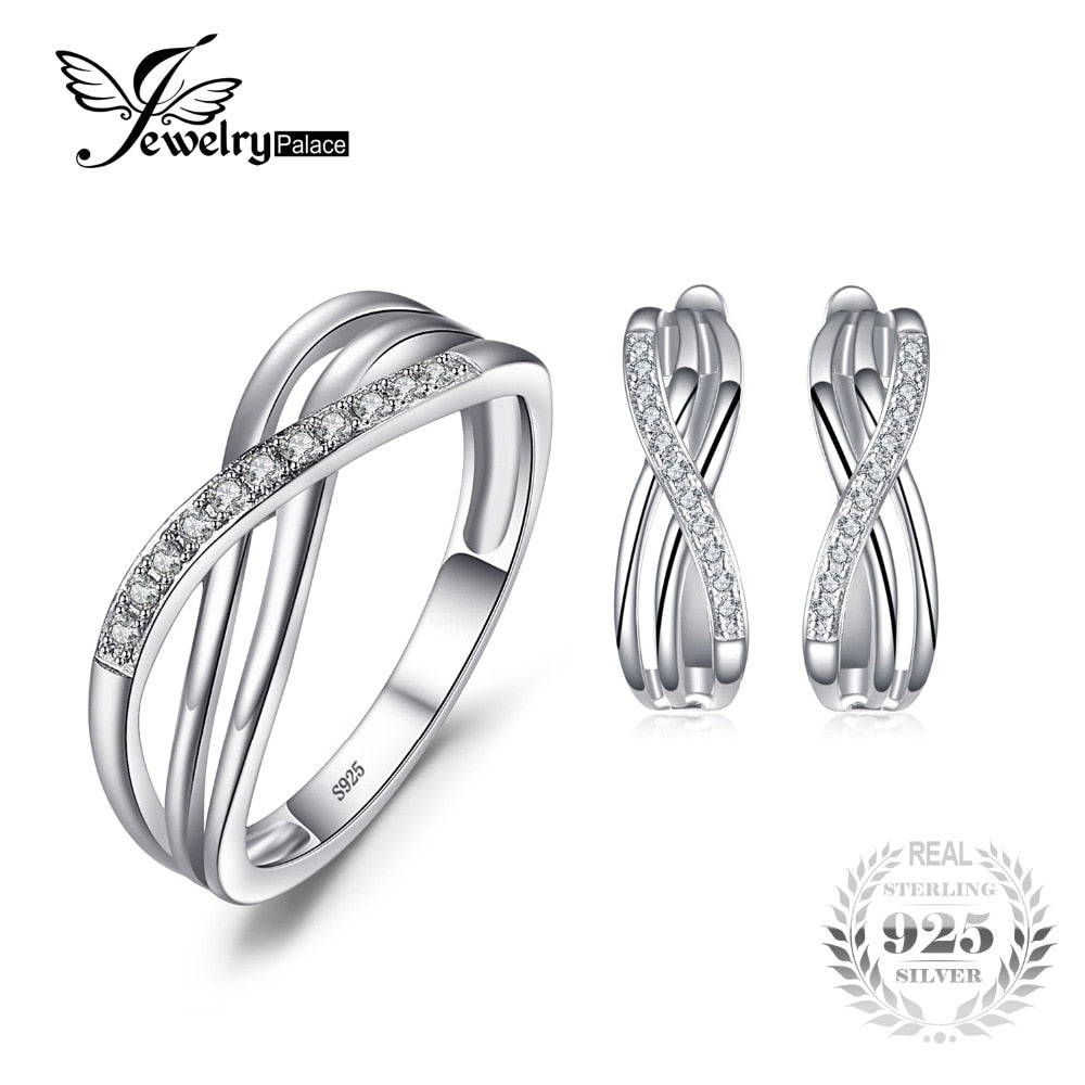 Infinity Knot Ring Earring Anniversary Wedding Engagement Solid 925 Sterling Silver Jewelry Set Brand Fine Jewelry