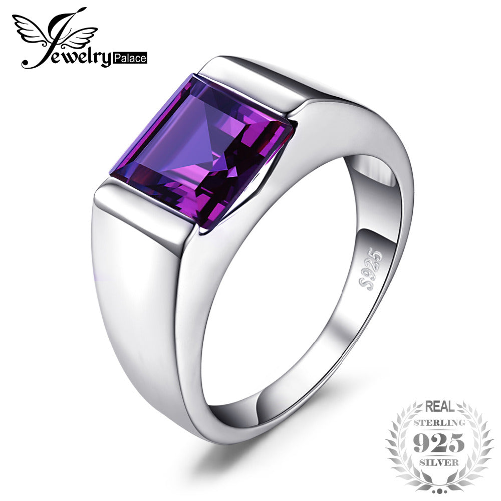 Men's Square 3.3ct Created Alexandrite Sapphire 925 Sterling Sliver Ring High Quality Party New Fine Jewelry
