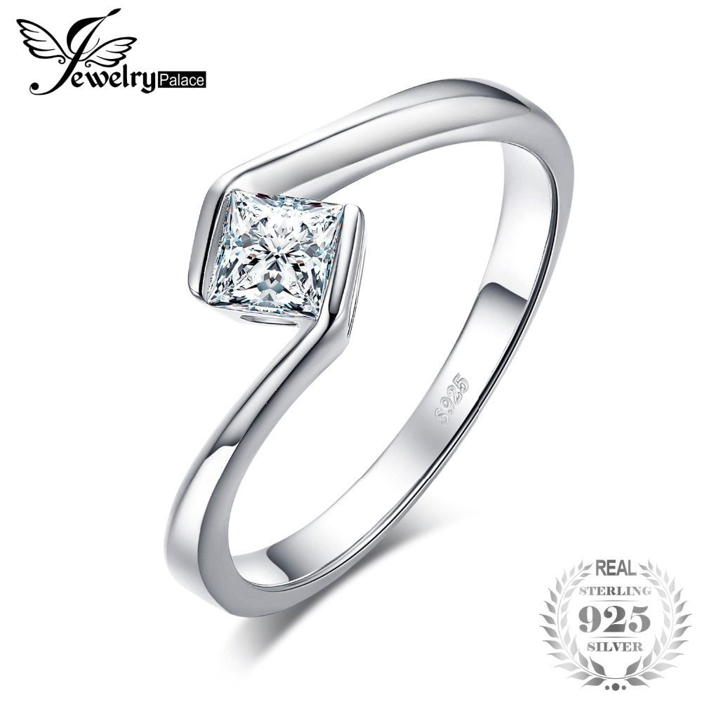 JewerlyPalace Princess Cut Cubic Zirconia Anniversary Promise Solitaire Engagement Ring 925 Sterling Silver For Mother Fine Gift
