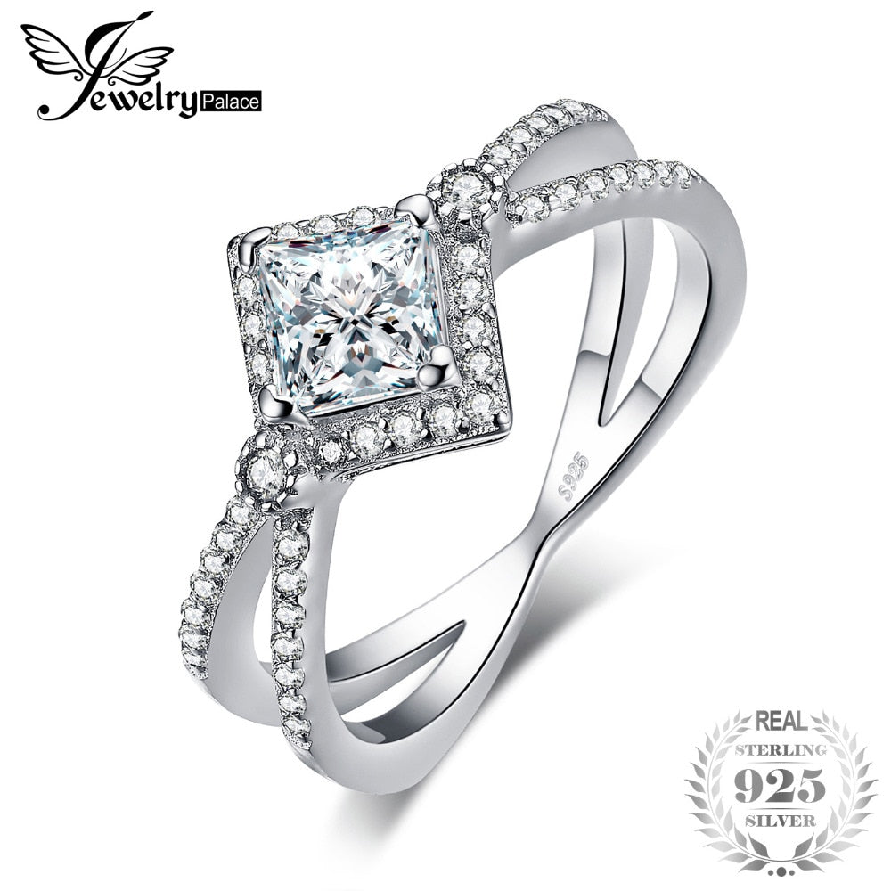 JewerlyPalace Slpit Shank Princess Cut 1.4ct Cubic Zirconia Anniversary Promise Solitaire Engagement Ring 925 Sterling Silver