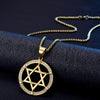 Jewish Six-Pointed Star Round Hollow Pendant Necklace with Crystal Hip-Hop Star of David Religious Jewelry Neck Pendants Women