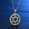 Jewish Six-Pointed Star Round Hollow Pendant Necklace with Crystal Hip-Hop Star of David Religious Jewelry Neck Pendants Women