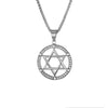 Jewish Six-Pointed Star Round Hollow Pendant Necklace with Crystal Hip-Hop Star of David Religious Jewelry Neck Pendants Women