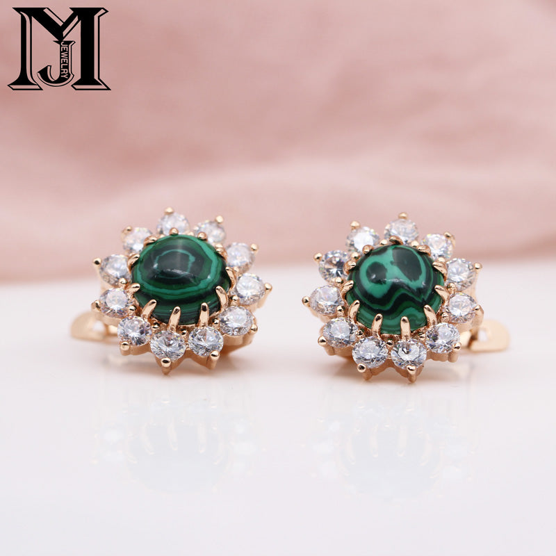 JiaMu hot Arrivals Women Multicolor India Wedding Jewelry Sunflower Onyx Natural Stone Earrings 585 Rose Gold Dangle Earrings