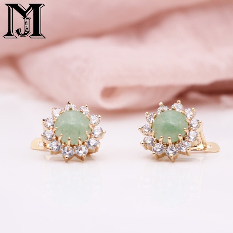 JiaMu hot Arrivals Women Multicolor India Wedding Jewelry Sunflower Onyx Natural Stone Earrings 585 Rose Gold Dangle Earrings