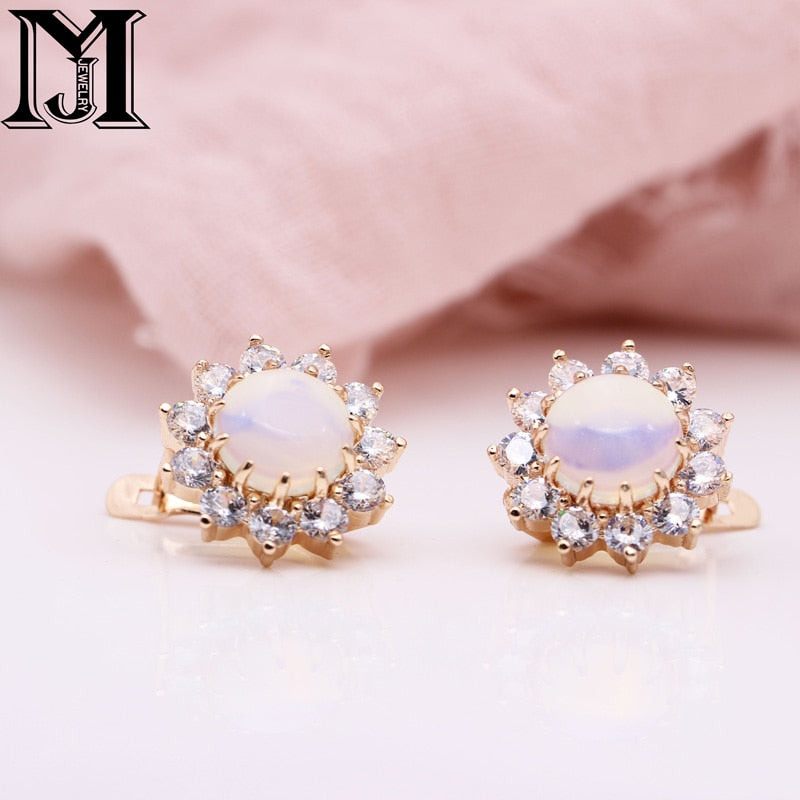 JiaMu hot Arrivals Women Multicolor India Wedding Jewelry Sunflower Onyx Natural Stone Earrings 585 Rose Gold Dangle Earrings