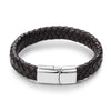 Jiayiqi Punk Men Jewelry Black/Brown Braided Leather Bracelet Stainless Steel Magnetic Clasp  Bangles Gift 18.5/22/20.5cm