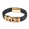 Jiayiqi Punk Men Jewelry Black/Brown Braided Leather Bracelet Stainless Steel Magnetic Clasp  Bangles Gift 18.5/22/20.5cm