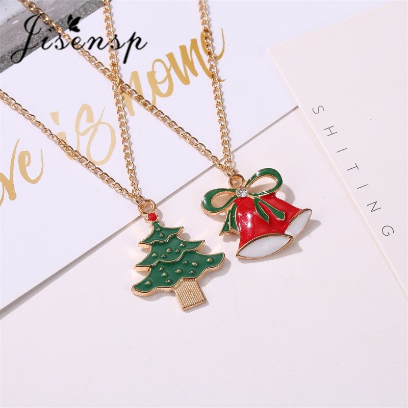 Jisensp 2022 Christmas Necklace for Women Men Snowflake Bell Christmas Tree Choker On Vacation Jewelry Gift