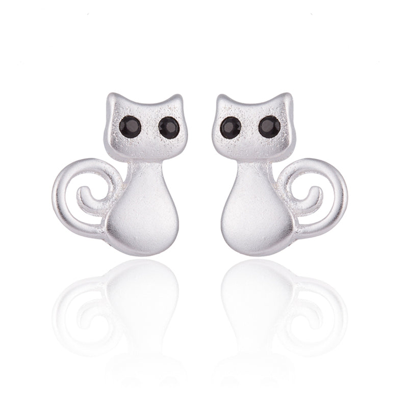 925 Sterling Silver Cute Animal Cat Stud Earring for Women Statement Jewelry Fashion Stud Earrings Party Gift Wholesale