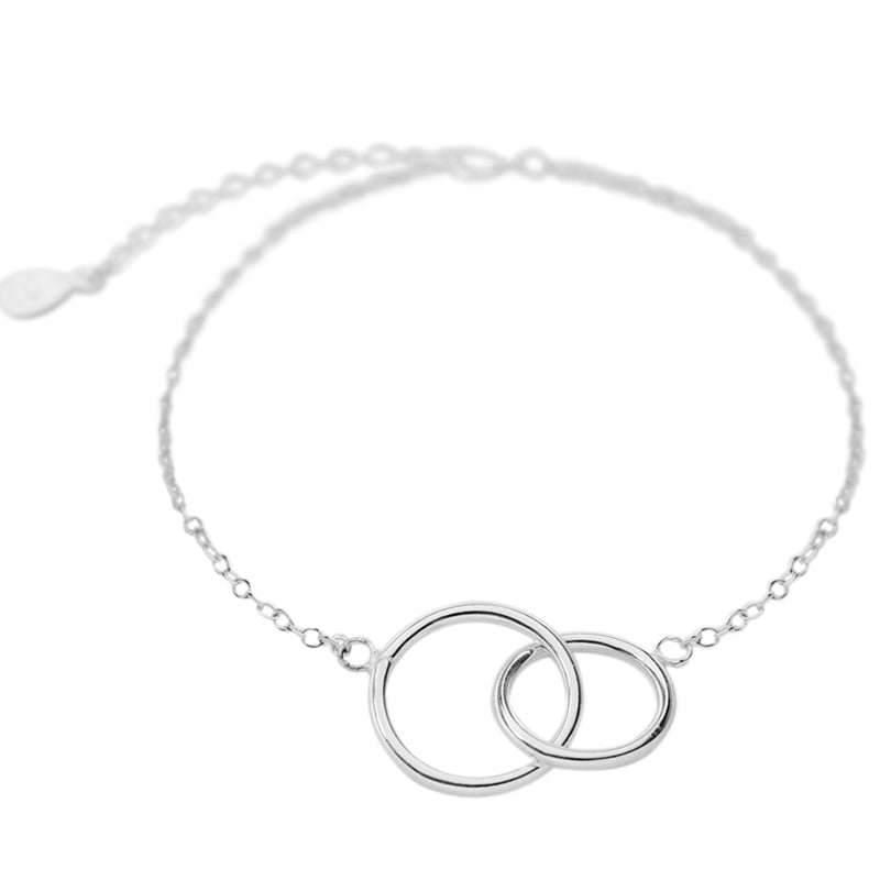 925 Sterling Silver Double Round Circle Bracelets for Women Bridesmaid Gift Prevent Allergy Sterling-silver-jewelry