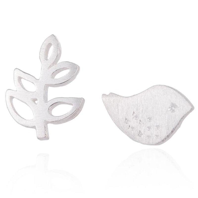 925 Sterling Silver Earrings Animal Bird and Leaf Stud Earrings for Women Girl Fashion Jewelry Gift pendientes mujer