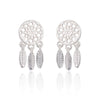 925 Sterling Silver Ethnic Brushed Tassel Dreamcatcher With Feathers Stud Earrings for Women Party Plant Earrings Gifts