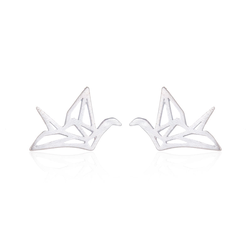 925 Sterling Silver Fashion Lovely Wild Origami Crane Stud Earrings for Women Cute Pendientes Birds Earrings Party Gift
