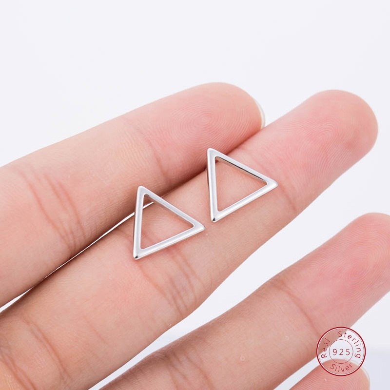 925 Sterling Silver Geometric Triangle Round Square Stud Earrings for Women Fashion Fine Jewelry Hollow Earing Brincos