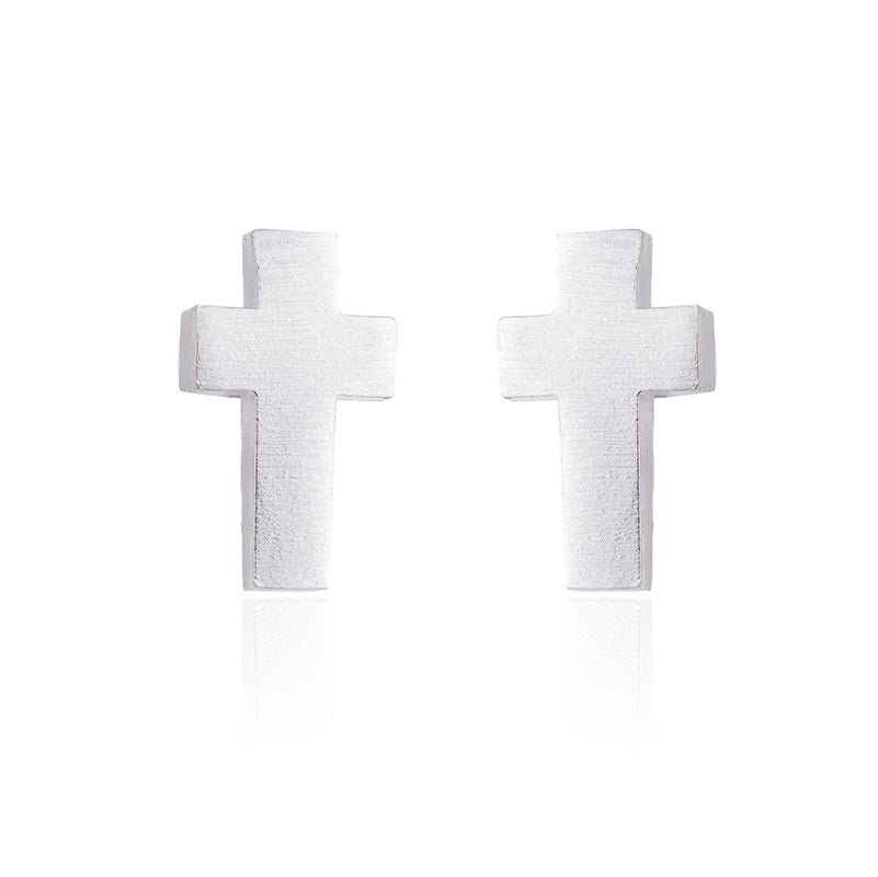 925 Sterling Silver Geometry Cross Earrings Simple Women Stud Earrings Fashion Jewelry Christmas Accessories