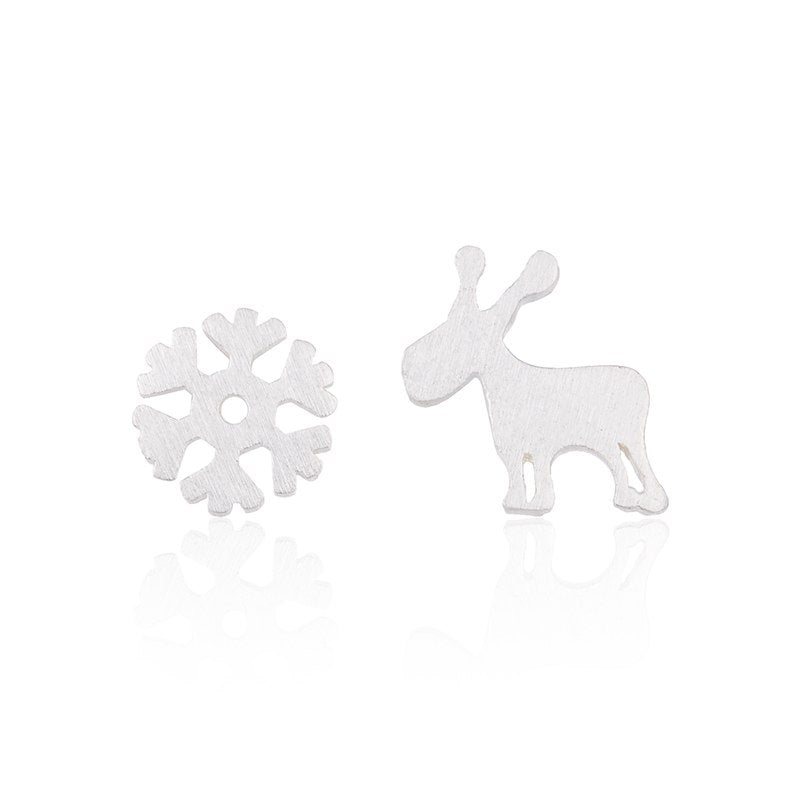 925 Sterling Silver Jewelry Christmas Accessories Snowflake Deer Stud Earrings for Women Girl Fashion Jewelry Party Gift