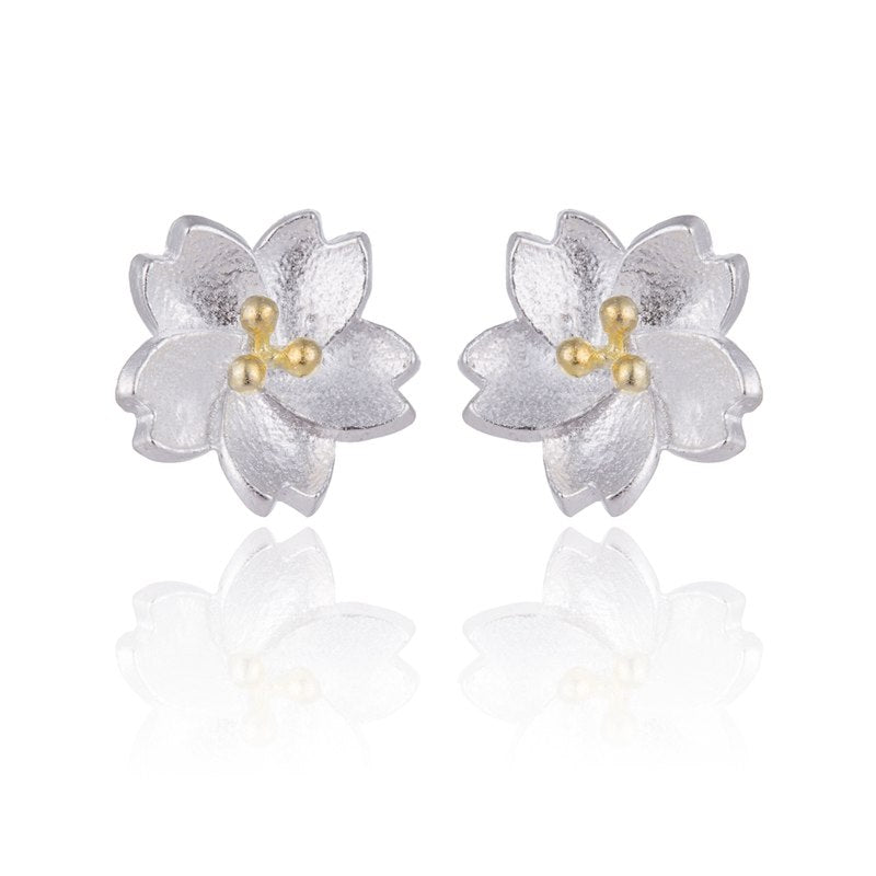 925 Sterling Silver Jewelry Cute Cherry Blossoms Flower Stud Earrings for Women Fashion Plant Earrings boucle d'oreille