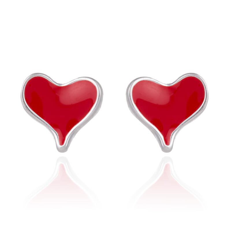 925 Sterling Silver Jewelry Cute Red Heart Earrings for Girls Kids Lady Romantic Small Earrings Fine Jewelry brincos